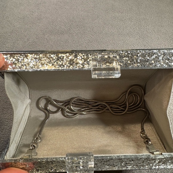 Silver Glitter Evil Eye Clutch with Strap - Picture 11 of 12